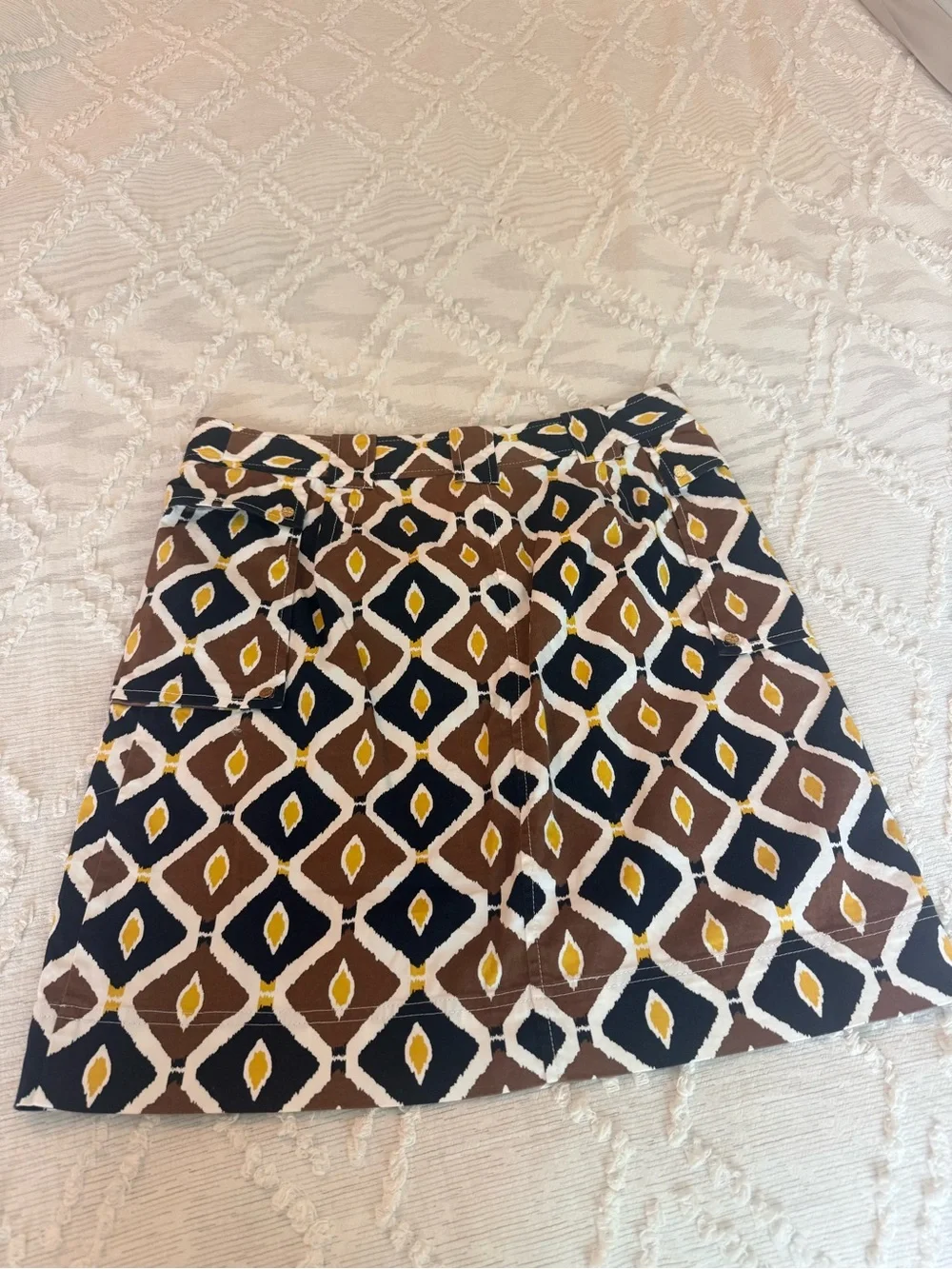 Tory Burch Navy, Brown, White & Mustard Geometric Skirt